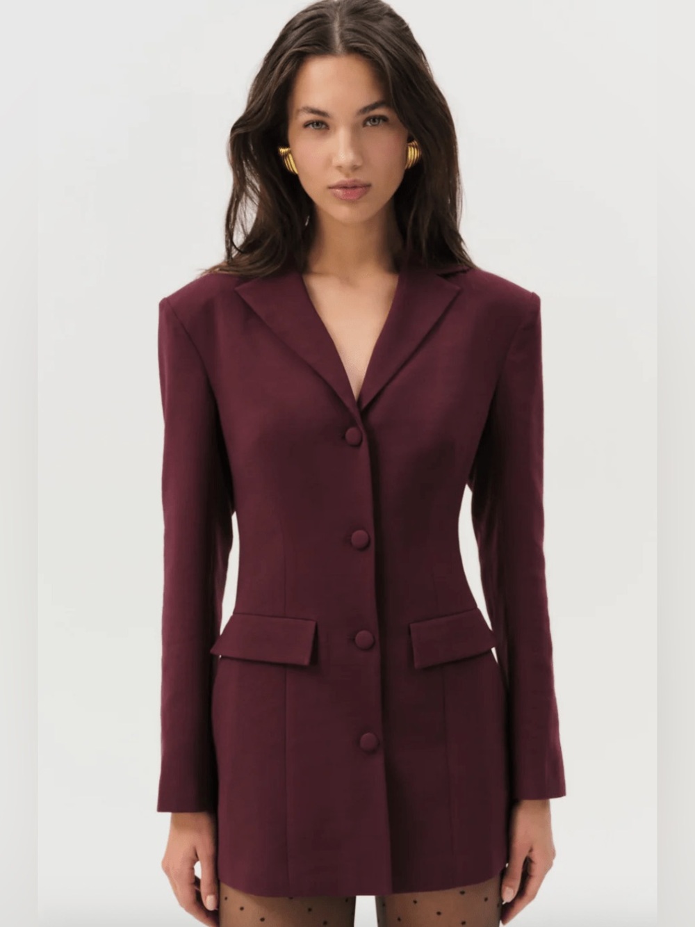 $289 NWT For Love And Lemons “Selena” Tailored Long Blazer in Burgundy Sz Small